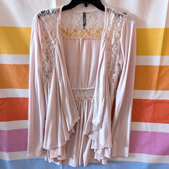 Charlotte Russe Soft Blush Pink Cardigan Lace Ruched Coquette Cottagecore Y2K - Picture 1 of 6